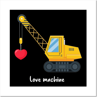 Construction Lifting Heart Machines Valentine's Day Toddlers Posters and Art